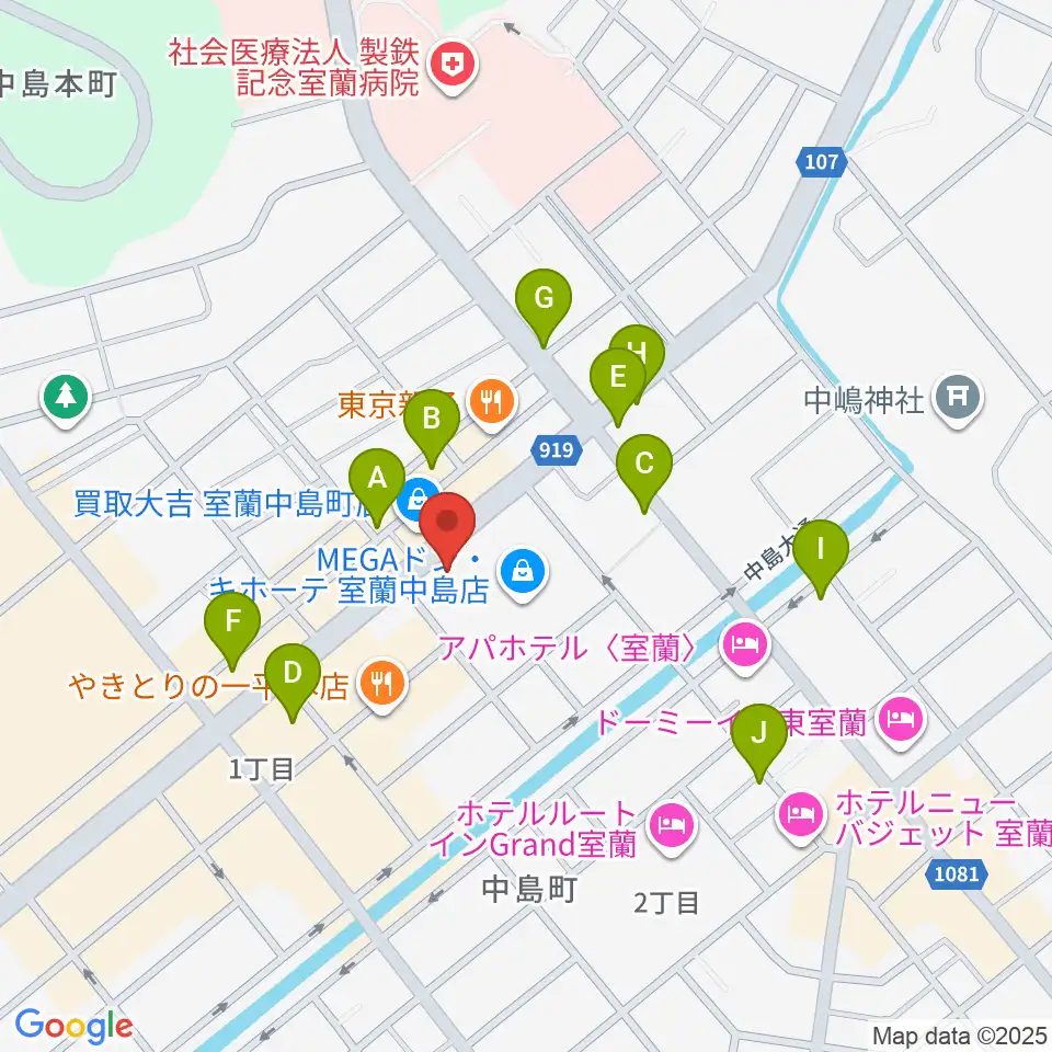 エルム楽器 室蘭支店周辺のカフェ一覧地図
