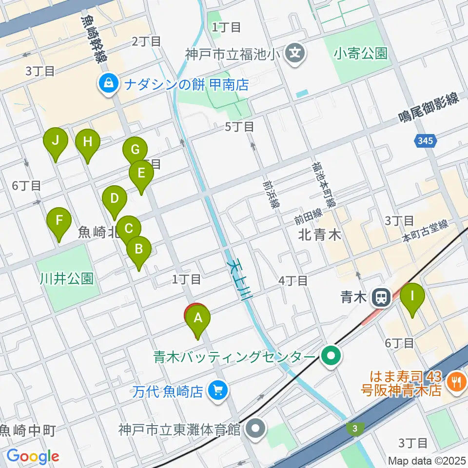 グランド楽器周辺のカフェ一覧地図