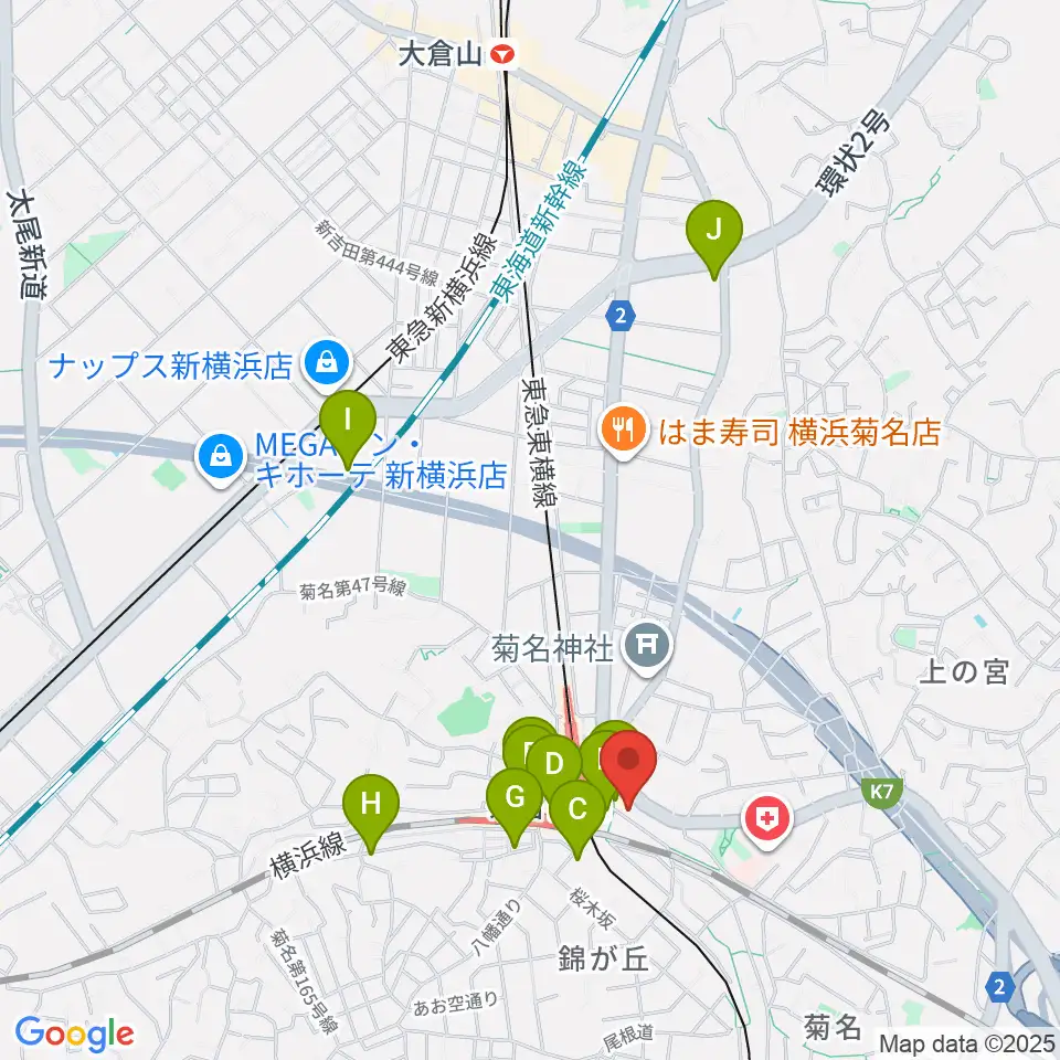 ハタ楽器 菊名駅前店周辺のカフェ一覧地図