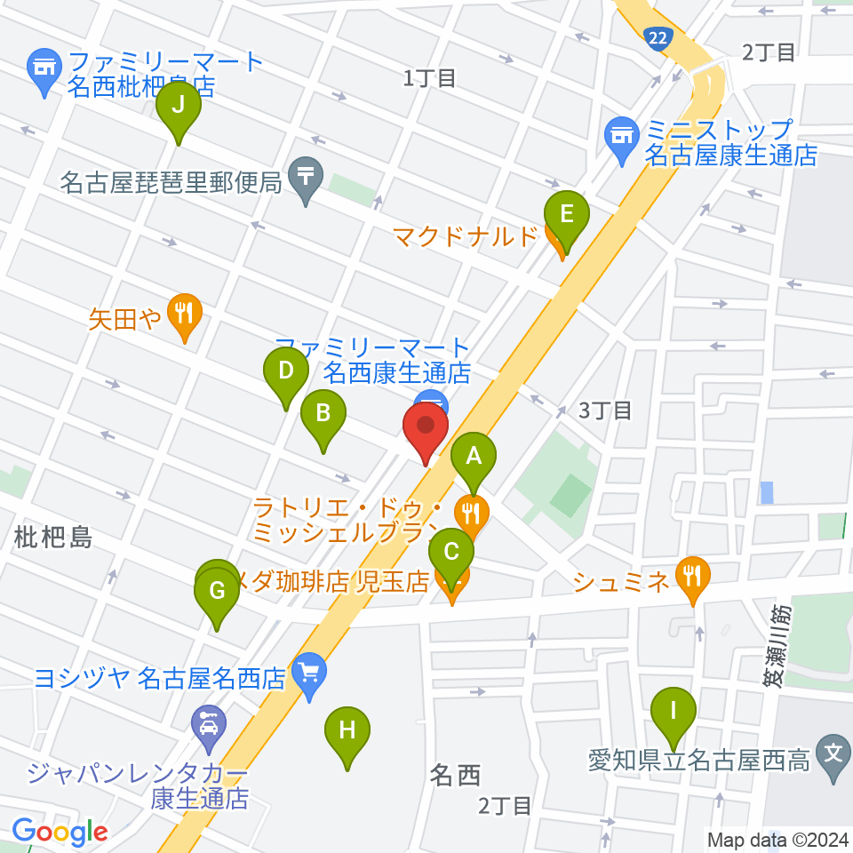 日野屋和楽器店周辺のカフェ一覧地図