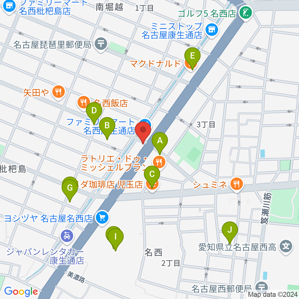 日野屋和楽器店周辺のカフェ一覧地図