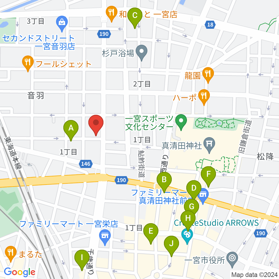 音 THE RUN周辺のカフェ一覧地図