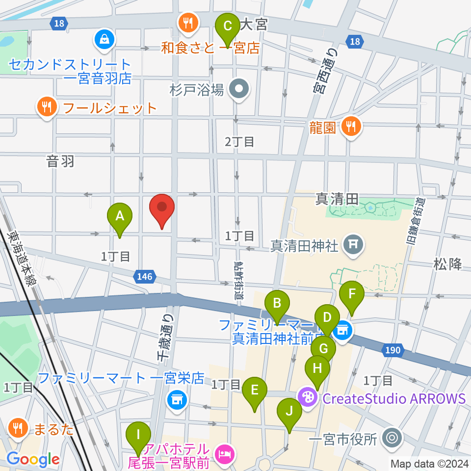 音 THE RUN周辺のカフェ一覧地図