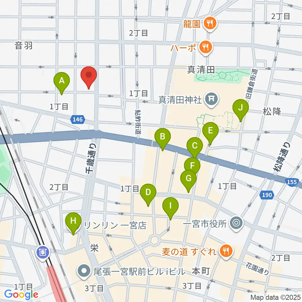音 THE RUN周辺のカフェ一覧地図