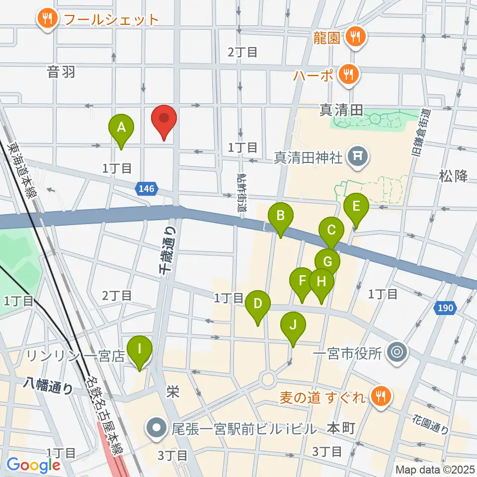 音 THE RUN周辺のカフェ一覧地図