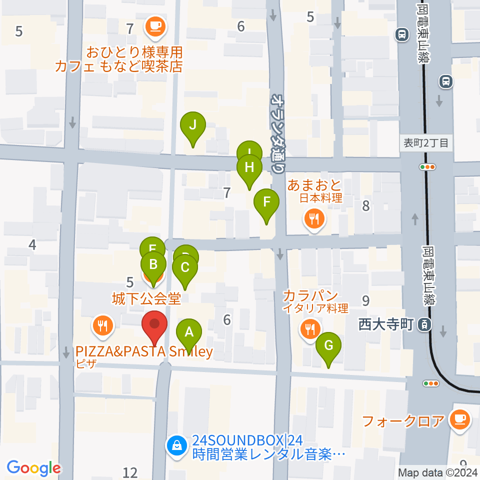 服部管楽器 岡山本店周辺のカフェ一覧地図