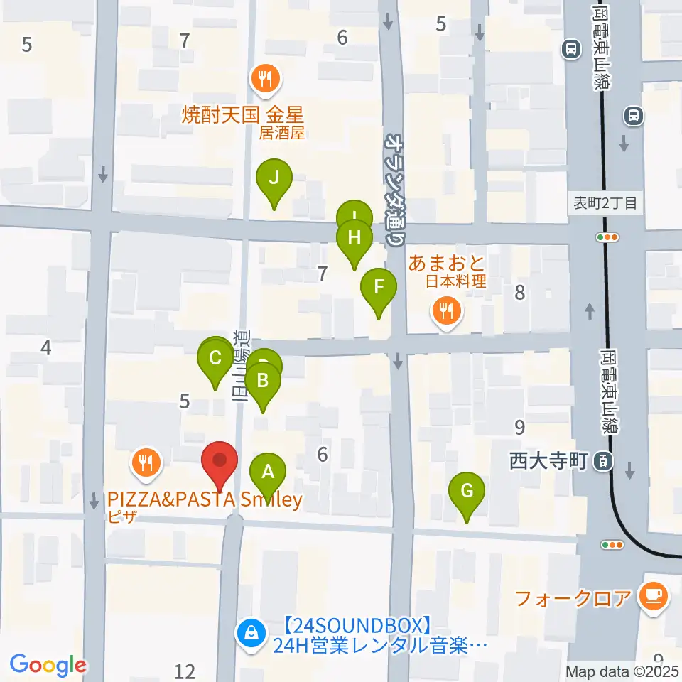 服部管楽器 岡山本店周辺のカフェ一覧地図