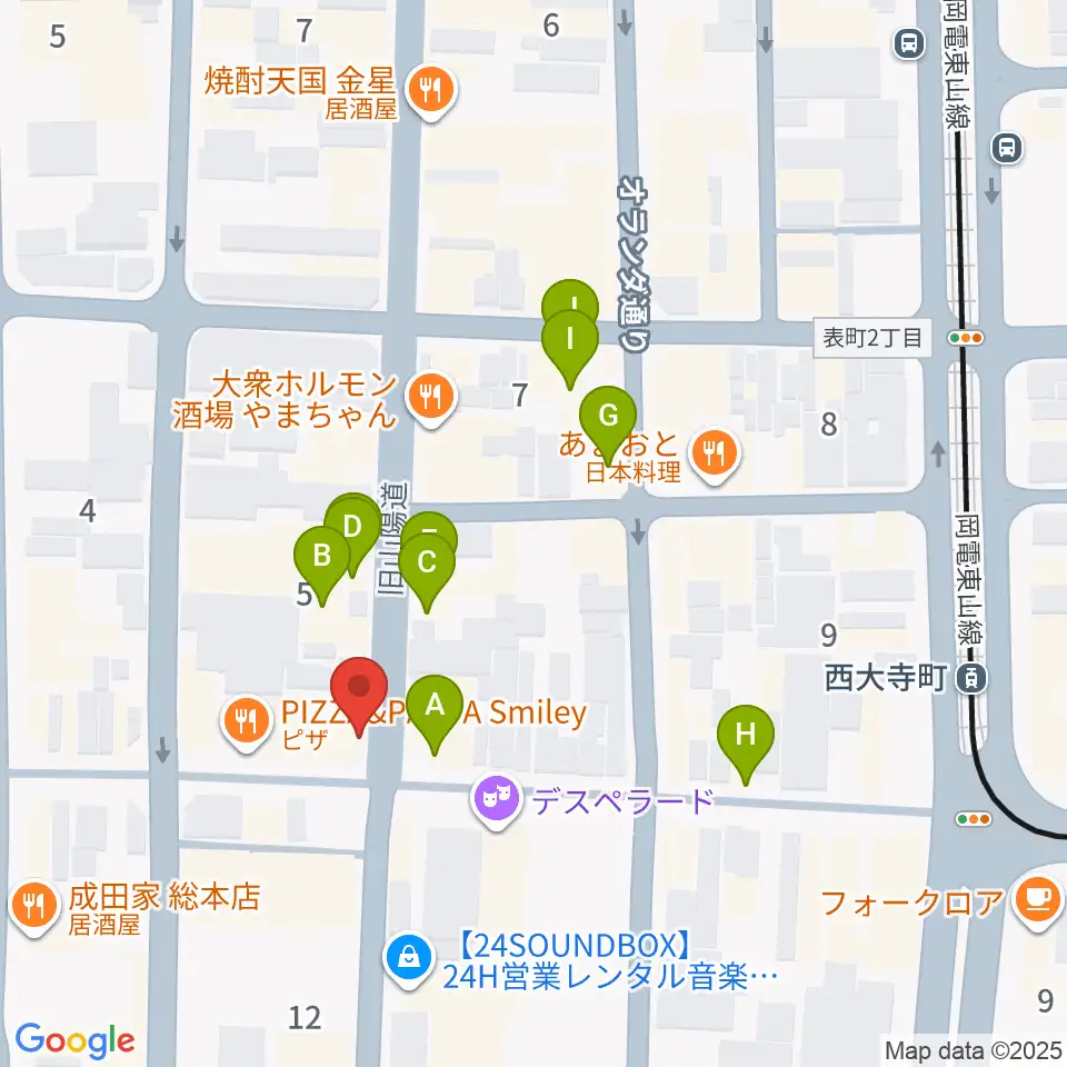 服部管楽器 岡山本店周辺のカフェ一覧地図
