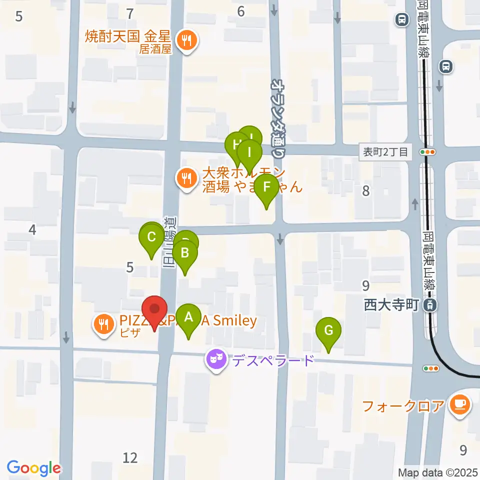 服部管楽器 岡山本店周辺のカフェ一覧地図