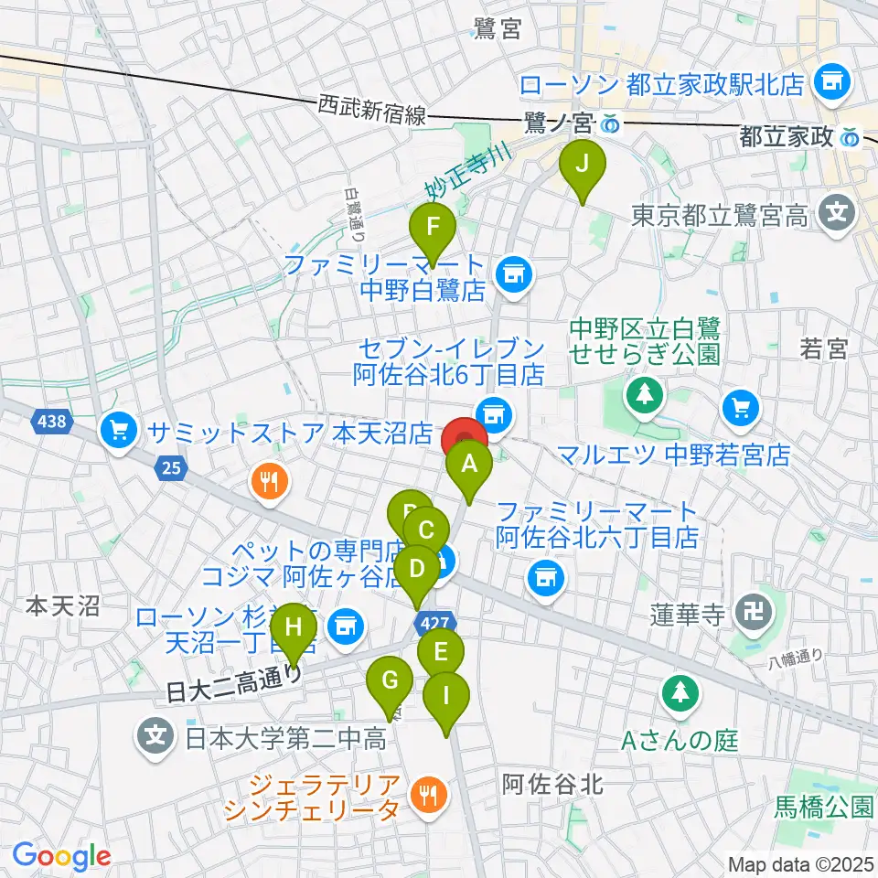 きく岡邦楽器店周辺のカフェ一覧地図