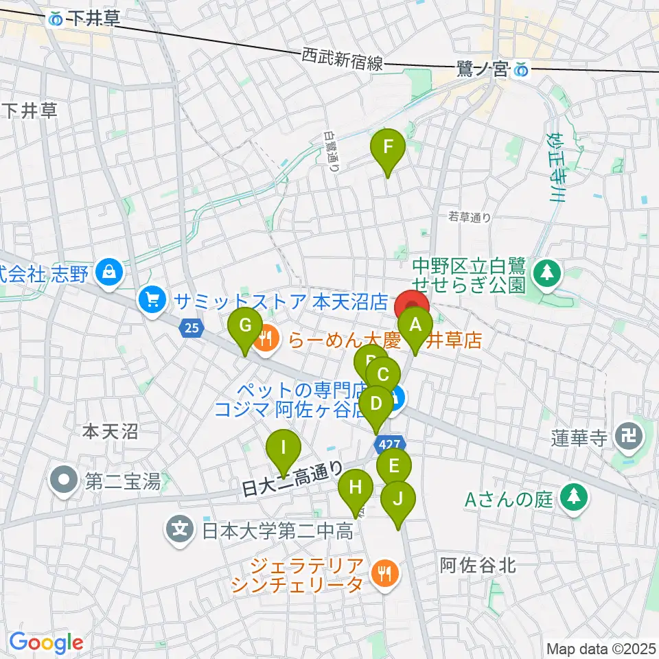 きく岡邦楽器店周辺のカフェ一覧地図