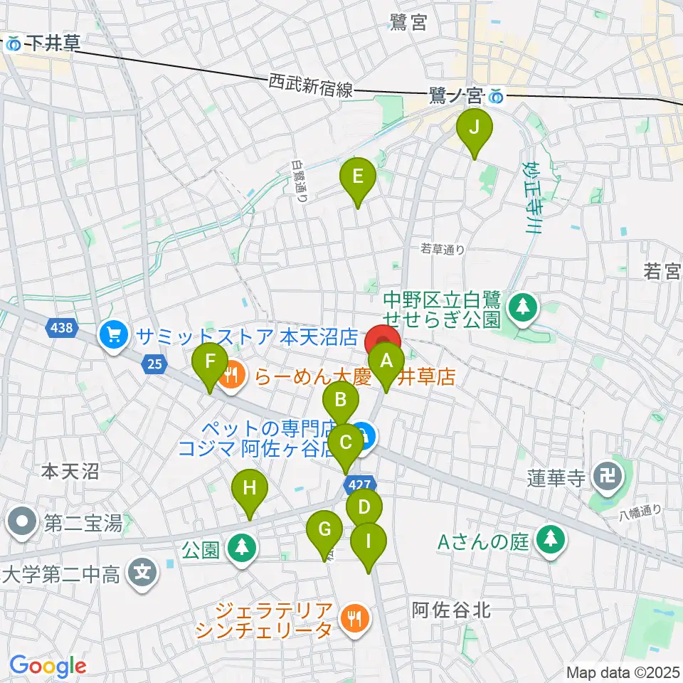 きく岡邦楽器店周辺のカフェ一覧地図