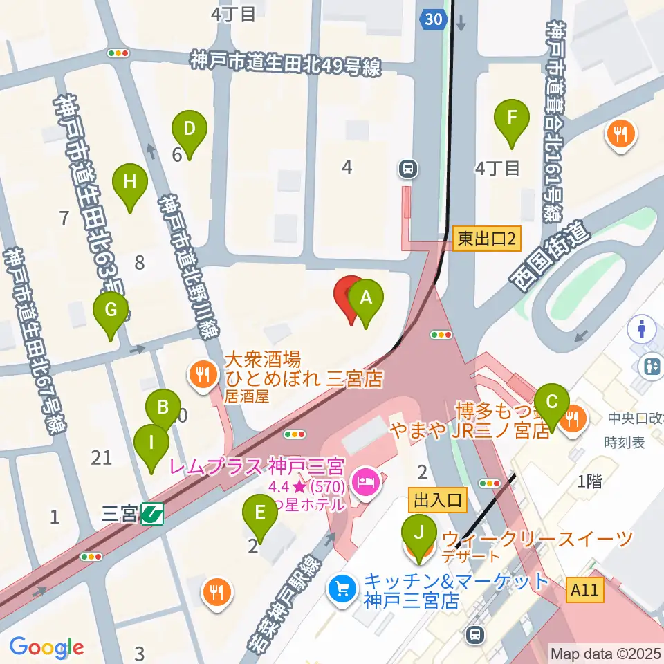 神戸楽譜周辺のカフェ一覧地図