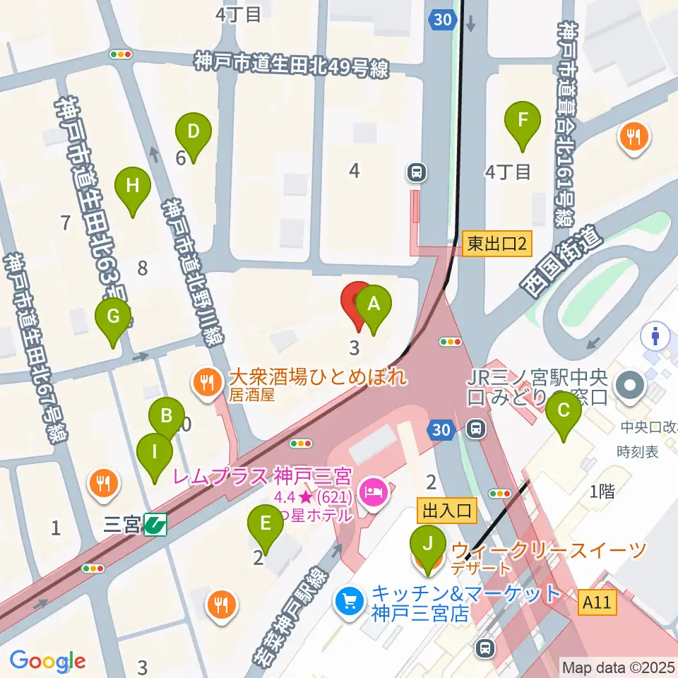 神戸楽譜周辺のカフェ一覧地図