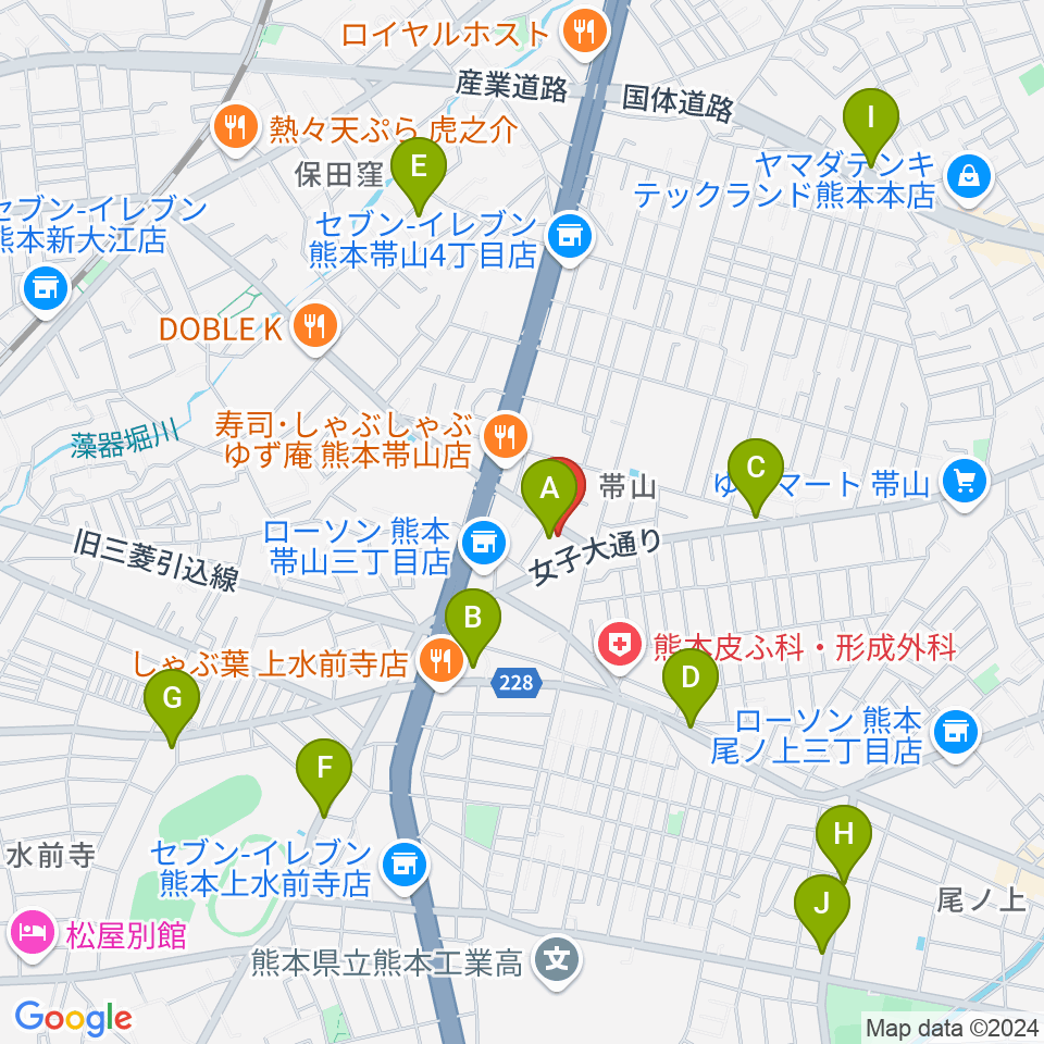 古城楽器周辺のカフェ一覧地図