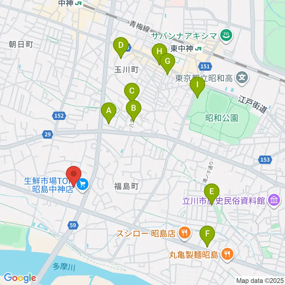 片切琴三味線店周辺のカフェ一覧地図