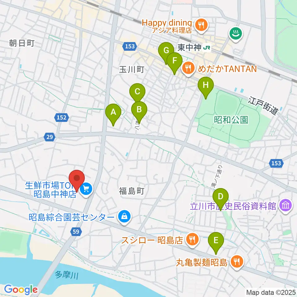 片切琴三味線店周辺のカフェ一覧地図