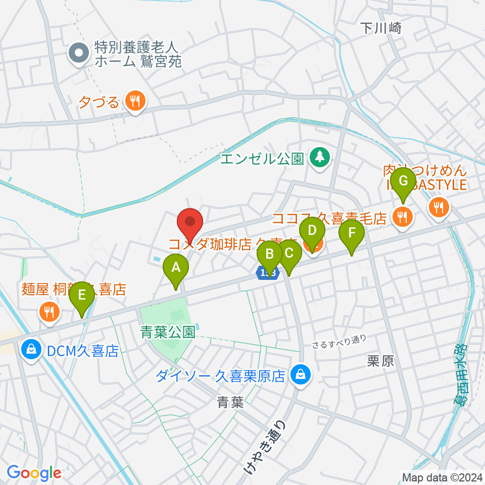 久喜ピアノ調律サービス周辺のカフェ一覧地図