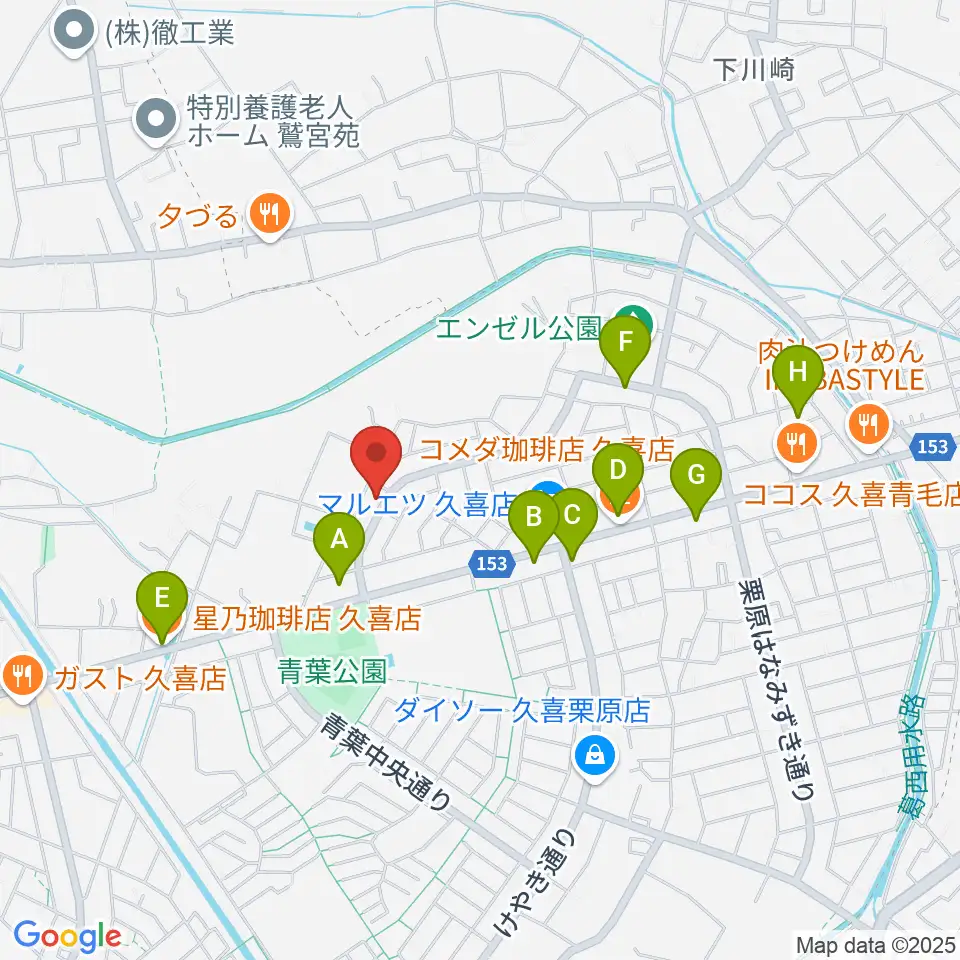 久喜ピアノ調律サービス周辺のカフェ一覧地図