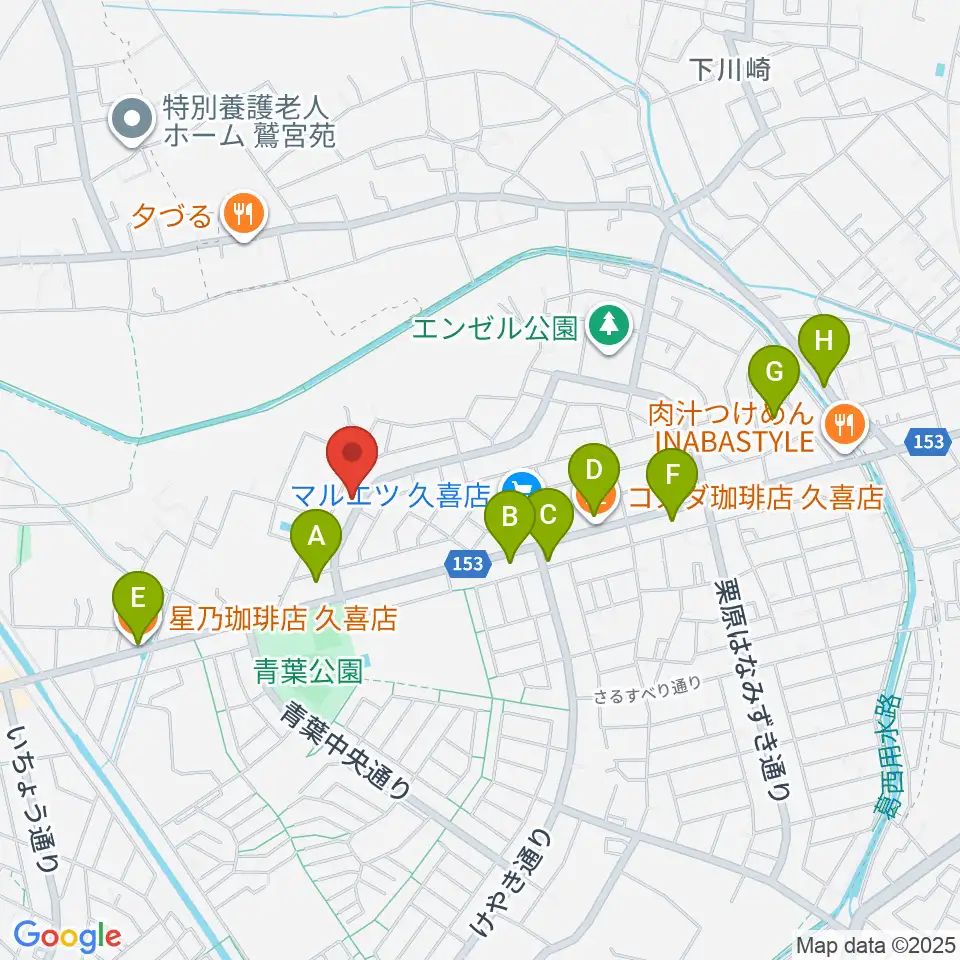久喜ピアノ調律サービス周辺のカフェ一覧地図