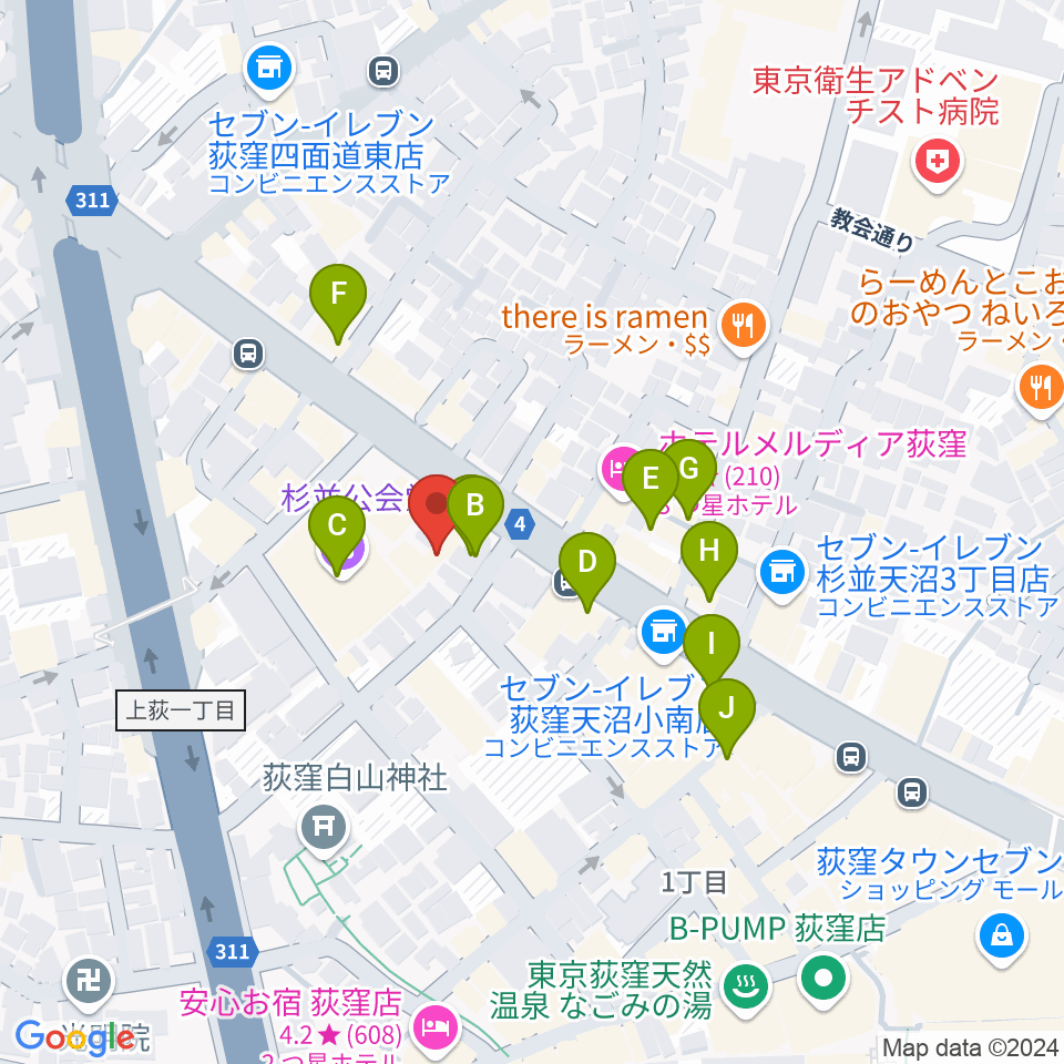 八重洲ピアノ社 荻窪本店第二センター周辺のカフェ一覧地図