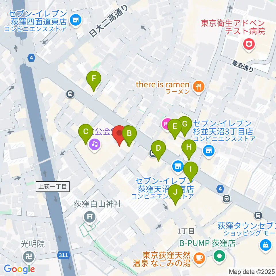 八重洲ピアノ社 荻窪本店第二センター周辺のカフェ一覧地図