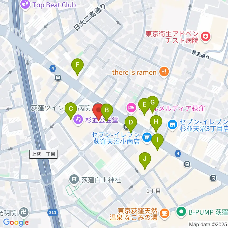 八重洲ピアノ社 荻窪本店第二センター周辺のカフェ一覧地図