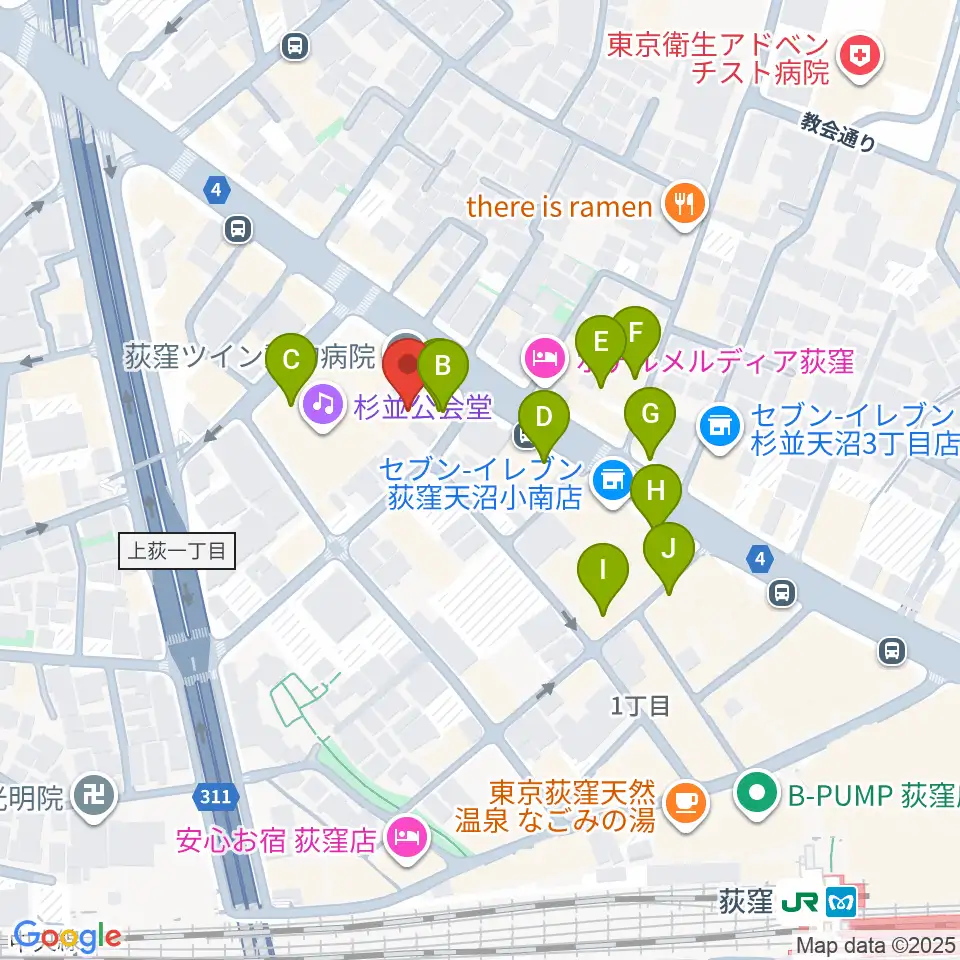 八重洲ピアノ社 荻窪本店第二センター周辺のカフェ一覧地図