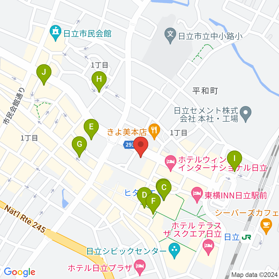 クシダピアノ社周辺のカフェ一覧地図