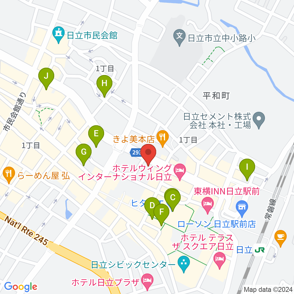 クシダピアノ社周辺のカフェ一覧地図