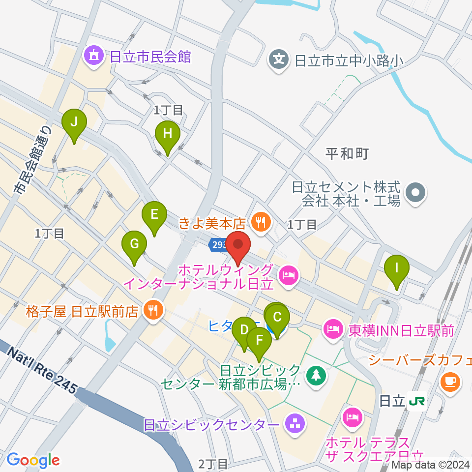 クシダピアノ社周辺のカフェ一覧地図