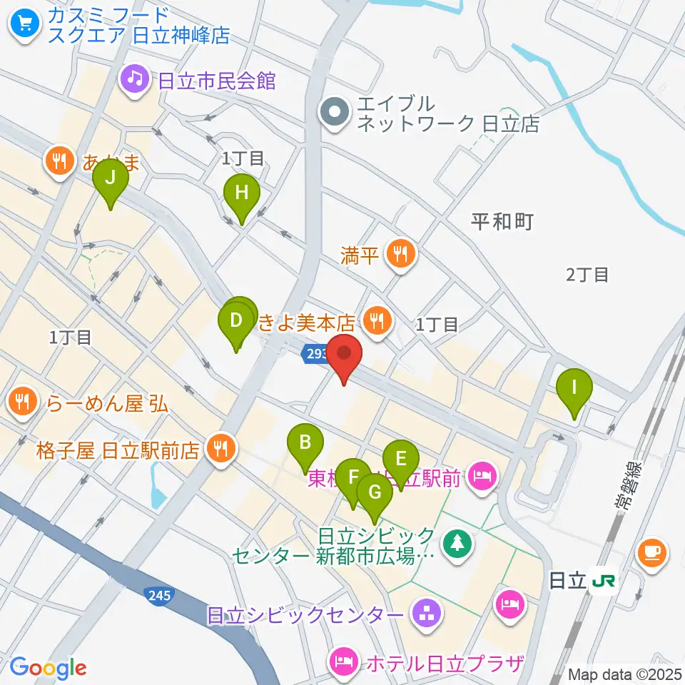 クシダピアノ社周辺のカフェ一覧地図