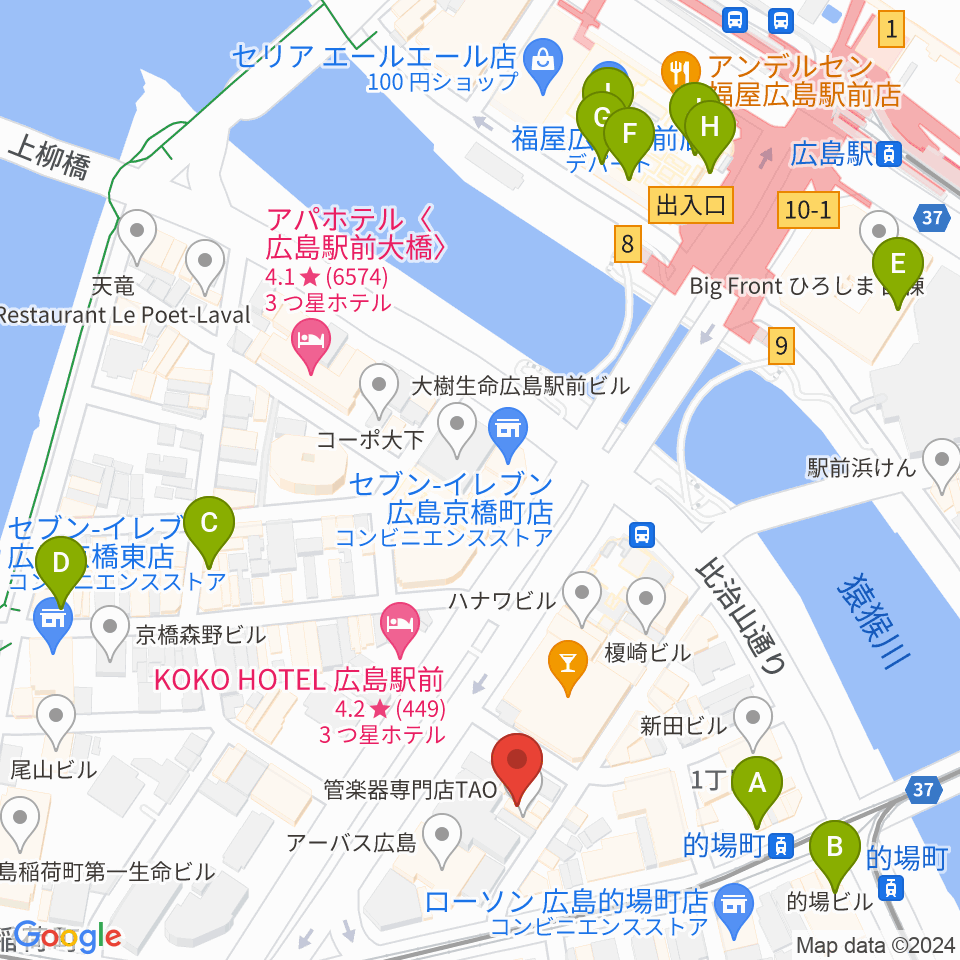 ミュージックライフTAO広島店周辺のカフェ一覧地図