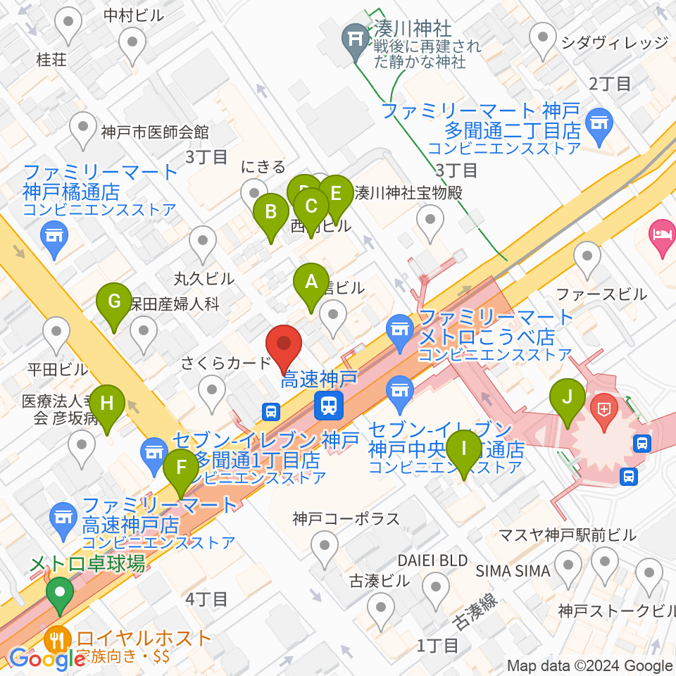 まる福楽器店周辺のカフェ一覧地図