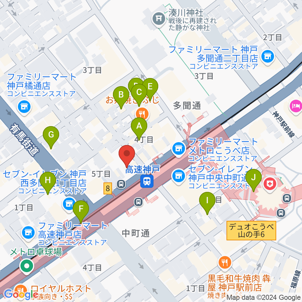 まる福楽器店周辺のカフェ一覧地図