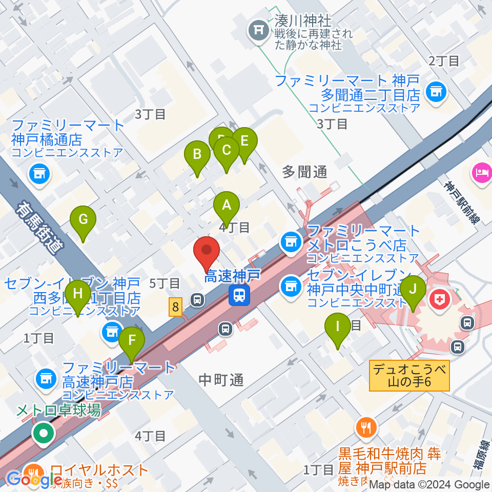 まる福楽器店周辺のカフェ一覧地図