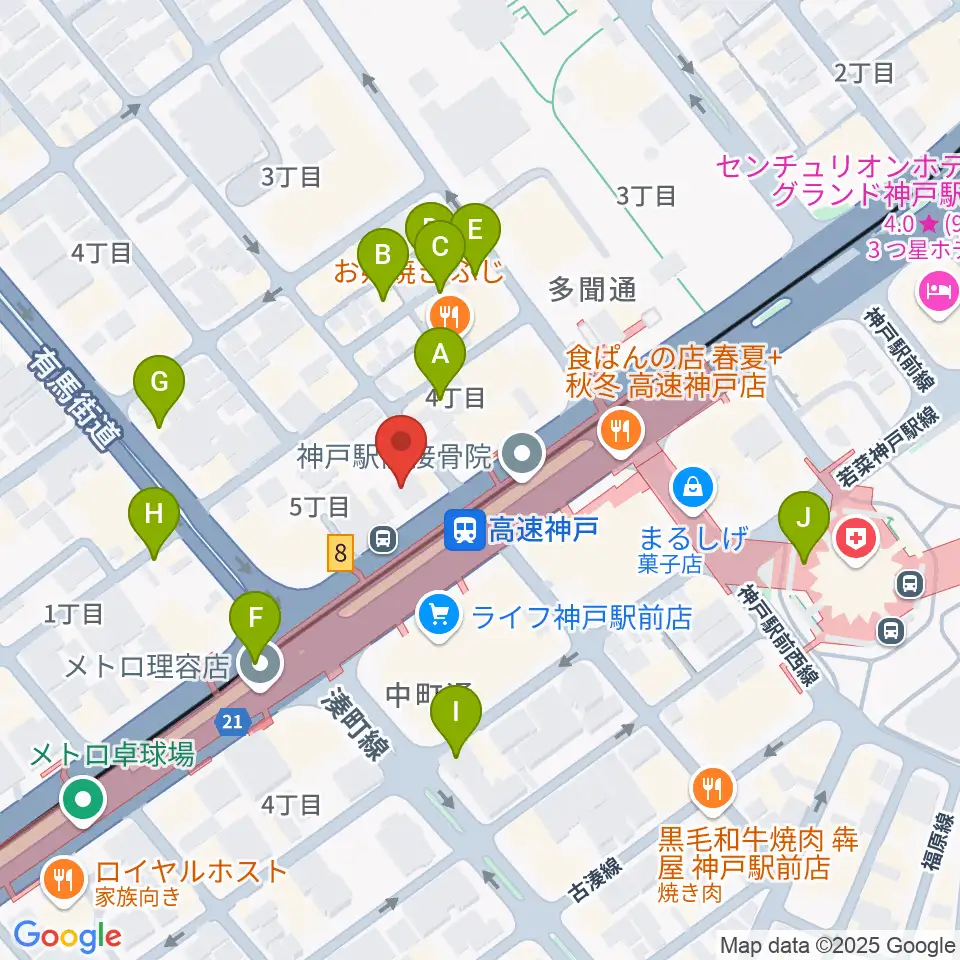 まる福楽器店周辺のカフェ一覧地図