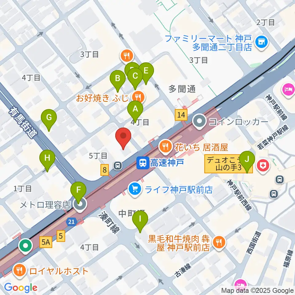 まる福楽器店周辺のカフェ一覧地図