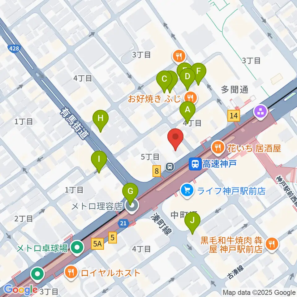 まる福楽器店周辺のカフェ一覧地図
