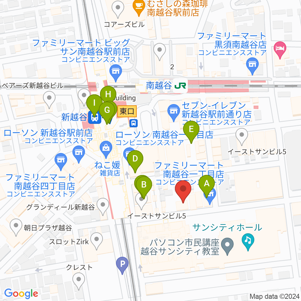 ミリオン楽器 南越谷店周辺のカフェ一覧地図