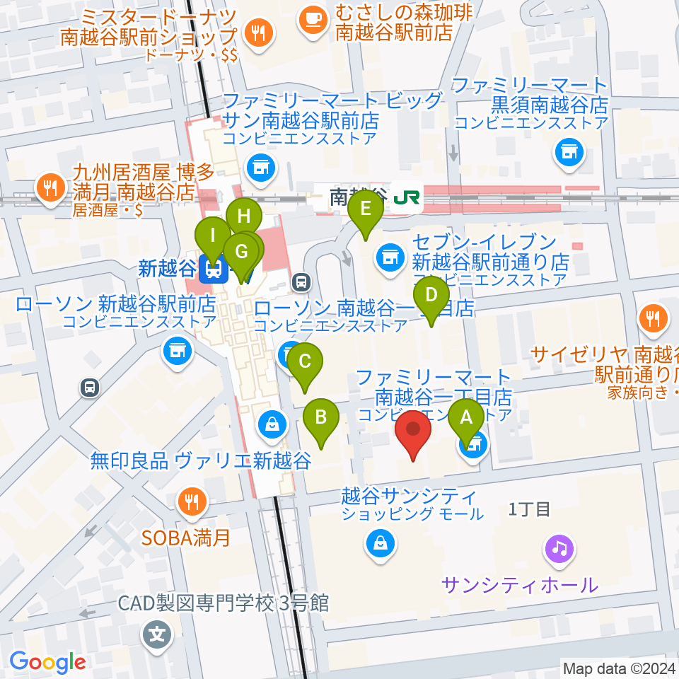 ミリオン楽器 南越谷店周辺のカフェ一覧地図