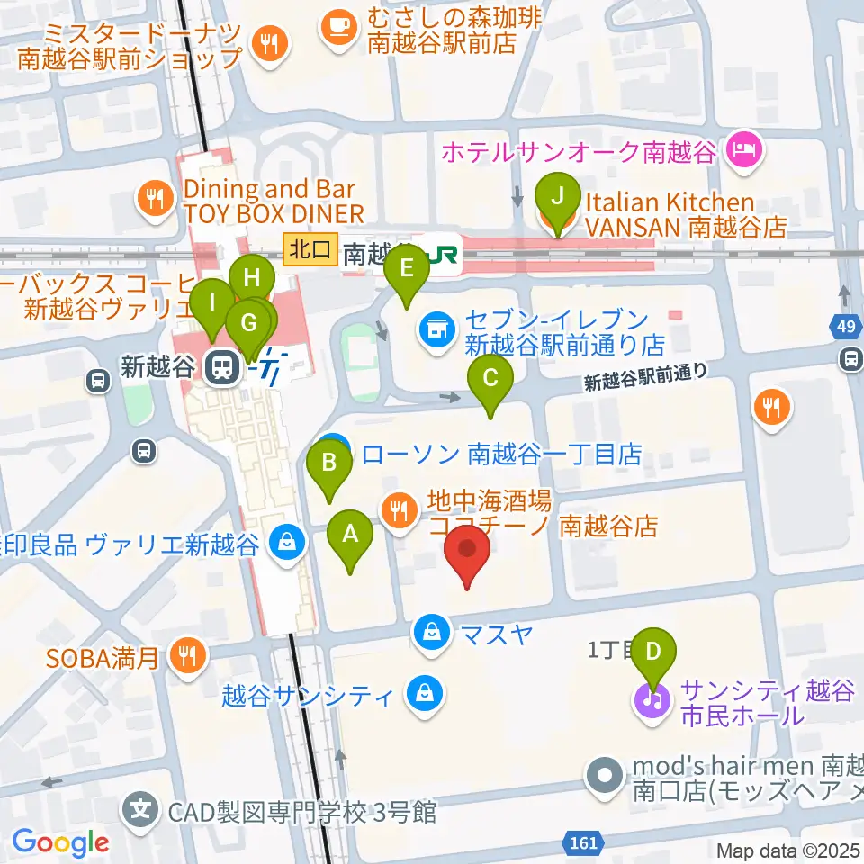 ミリオン楽器 南越谷店周辺のカフェ一覧地図