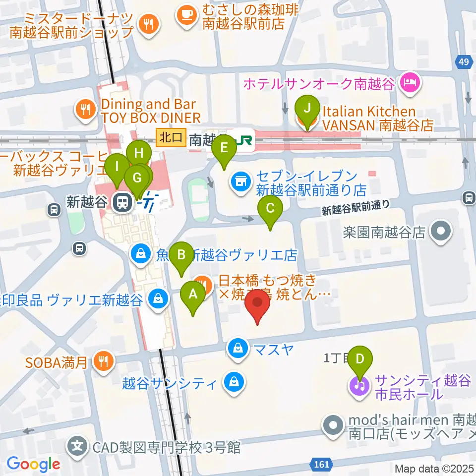 ミリオン楽器 南越谷店周辺のカフェ一覧地図