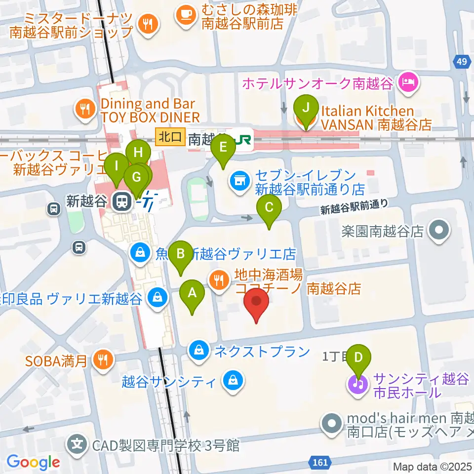 ミリオン楽器 南越谷店周辺のカフェ一覧地図