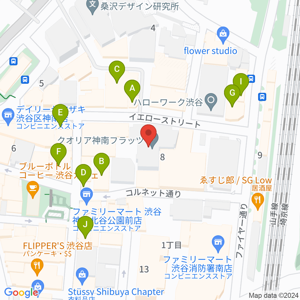 ロックオンカンパニー渋谷店周辺のカフェ一覧地図