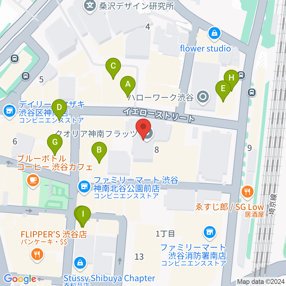 ロックオンカンパニー渋谷店周辺のカフェ一覧地図