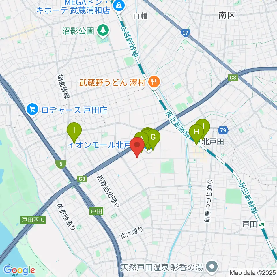 ミルズ周辺のカフェ一覧地図