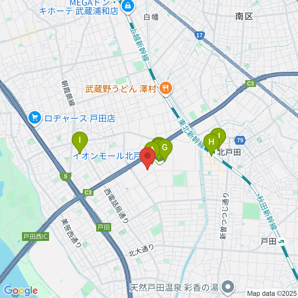 ミルズ周辺のカフェ一覧地図