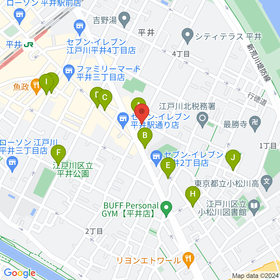向山楽器店周辺のカフェ一覧地図