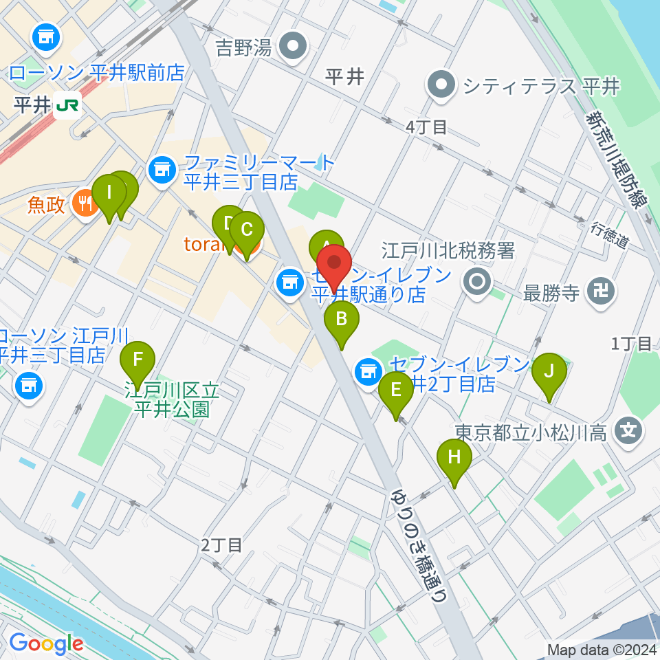 向山楽器店周辺のカフェ一覧地図